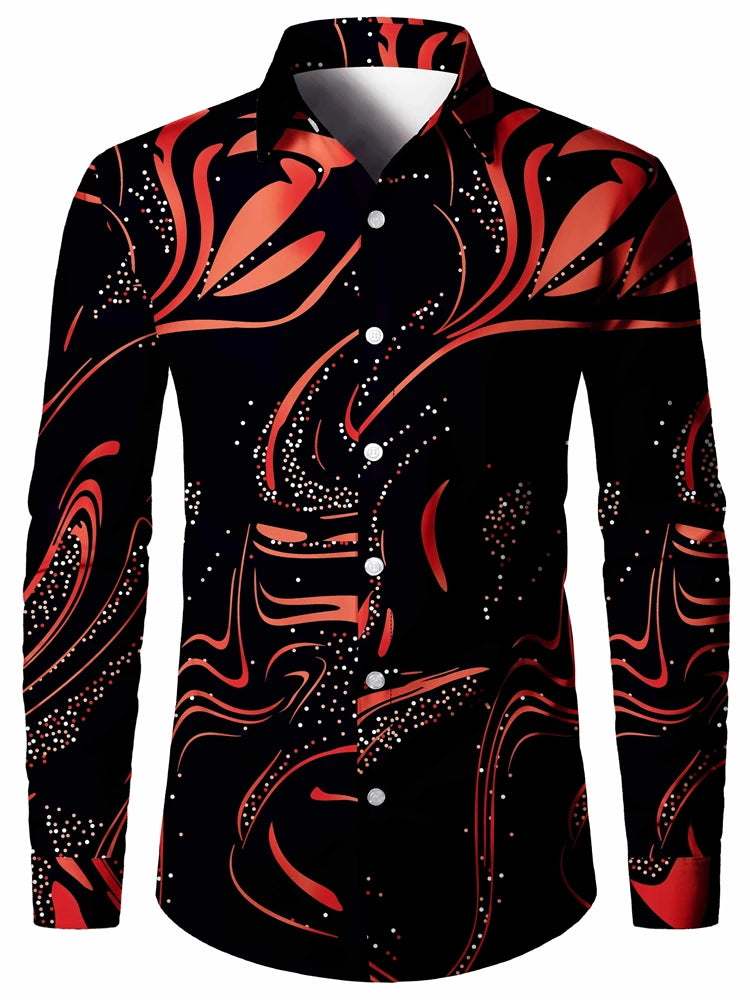 Men's 3D Textured Printed Casual Shirt Buttoned Long Sleeve Shirt 2