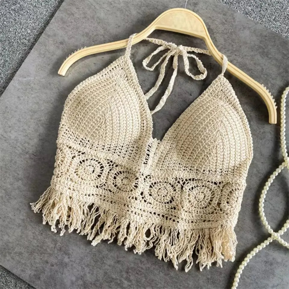 Women’s Boho Fringe Halter Crop Top