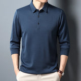Men's Business Casual Polo Long Sleeve T-shirt Summer Comfortable Top 2