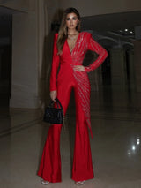 Deep V Neck & Sparkly Diamond Jumpsuit | Elegant Wide Leg | Club & Runway Style 4