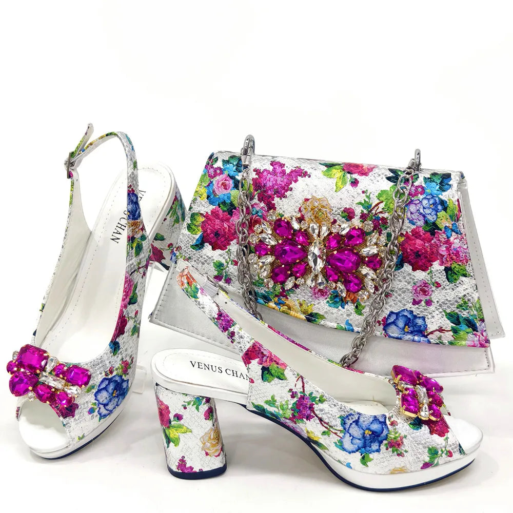 Italian Gold Block Heel & Matching Bag Set