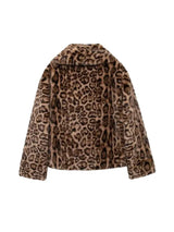 Women's Thick Warm Leopard Faux Fur Jacket, Lapel Collar Coat, Long Sleeve Female Outerwear, Chic Tops, Fashion 3