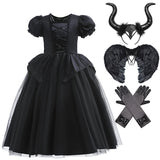 Girls' Dark Forest Queen Cosplay Dress with Wings