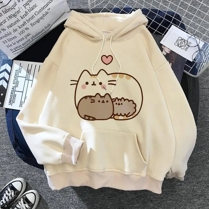 Women's cat hooded sweatshirt 2024 cartoon costume Korean Harajuku Kawai style oversized 3