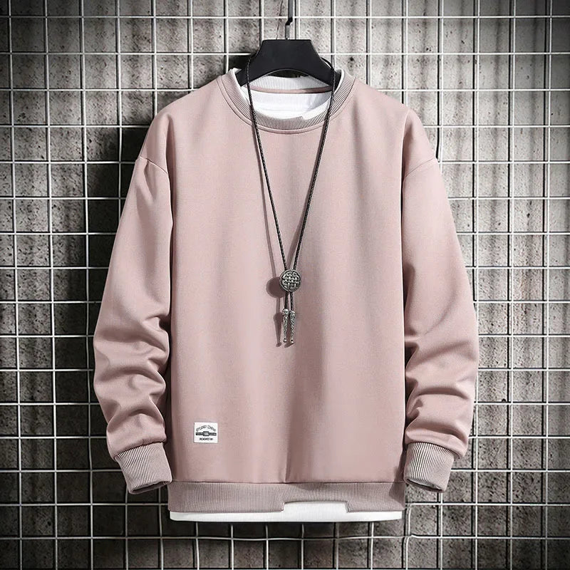 Mens Casual Sweatshirts Hoodie Men Fake Two Pieces Multi Color O-Neck Fashion 4