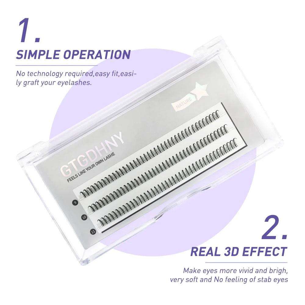 DIY A/M Shape Spikes Cluster Eyelash Extension Fish Tail Mix 3D Heat Bonded False Lashes Individual Makeup Natural Premade Fan 5