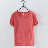 Mens Retro Raw Edge T-Shirt 100% Cotton Lightweight Breathable Slim-fit Monochromatic O-Neck Casual Basic Top Tees 5