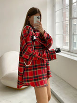 Women’s Versatile Oversized Plaid Blouse