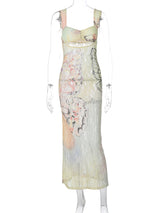 Y2K Lace Print Bandage Dress | Cut-Out Maxi Bodycon for Party & Club