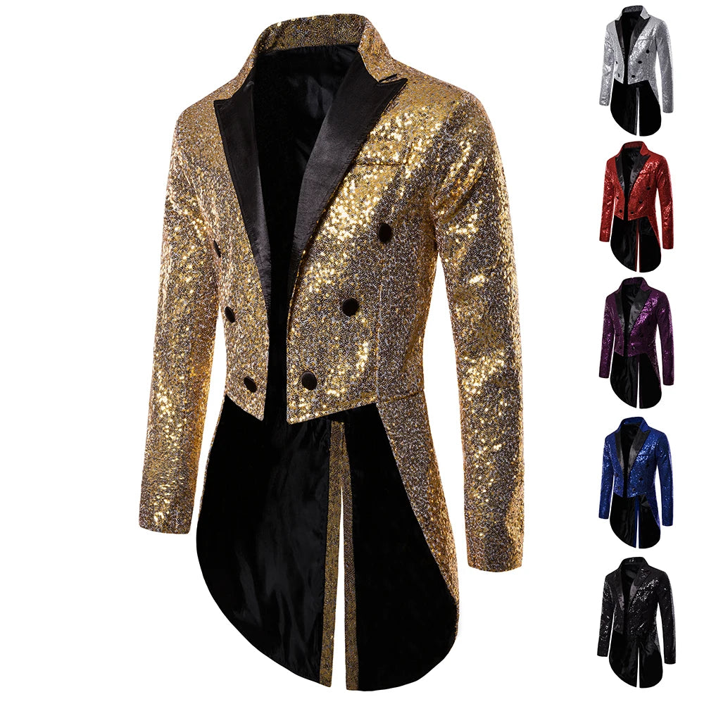 Men's Suit Round Sequin Button Tuxedo Stage Show Wedding Host Dance Festival Celebration Dinner Casual