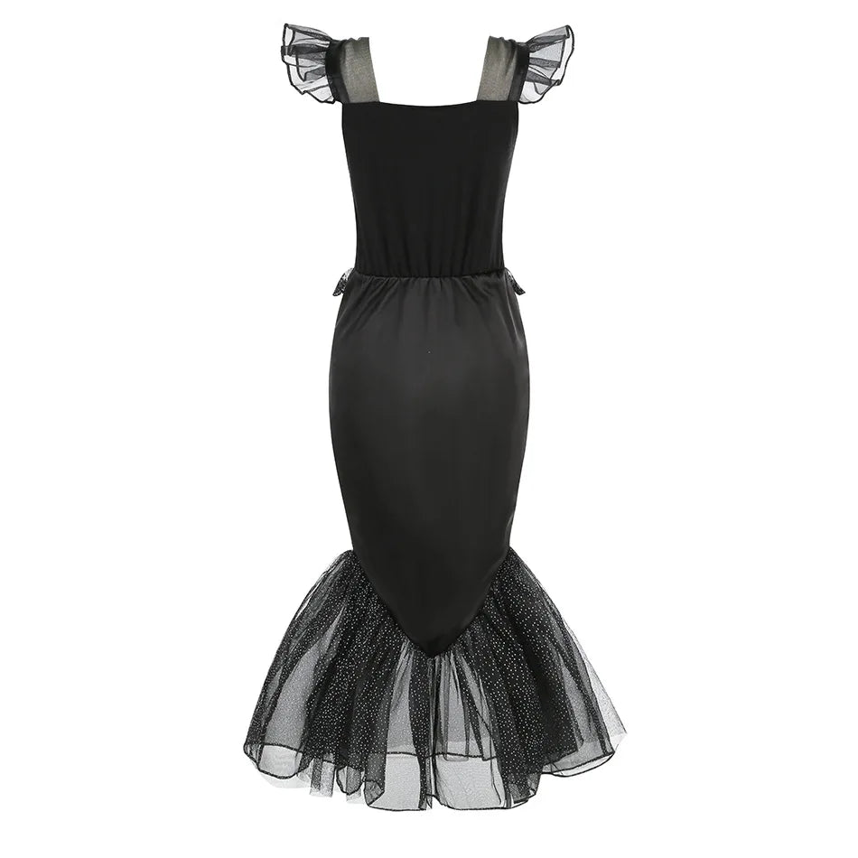 2025 Halloween Party Skeleton Mermaid Costume Girl Gothic Princess Ariel Dress Black Trumpet Frock Dead Siren Cosplay Apparel 4