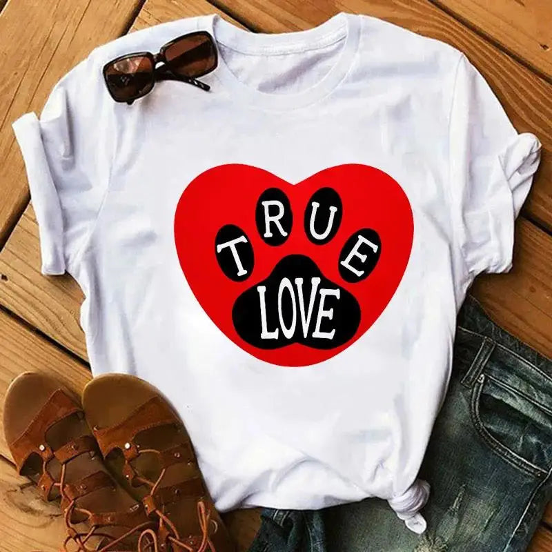 Unisex Colorful Heart & Paw Print T-Shirt