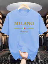 Men's summer 100 cotton fashionable casual loose plus size MILANO ITALIA pattern printed sports round neck short sleeved T-shirt 6