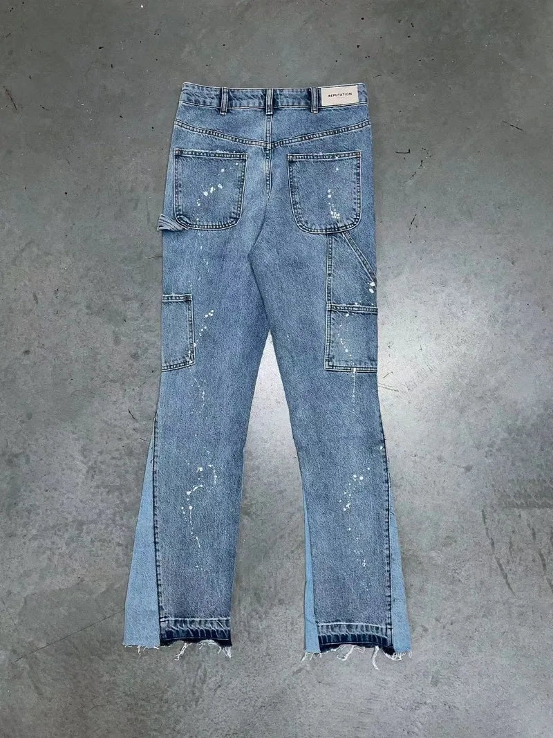 Men's Punk High Street Skinny Jeans | Raw Edge Micro-Trumpet Y2K Biker Rock Style Low-Rise Stretch Floor Length Pants 2