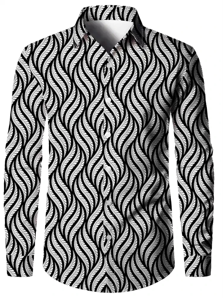 Men's 3D Textured Printed Casual Shirt Buttoned Long Sleeve Shirt 4