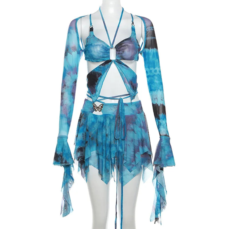 Y2K Butterfly Ruffle 2-Piece Set