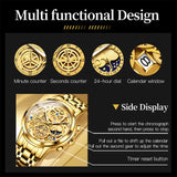 Men's Watches Top Brand Luxury Original Waterproof Quartz Watch for Man Gold Skeleton Style 24 Hour Day Night New 6
