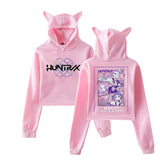 Hot Movie Print Cat Ears Long Sleeve Crop Tops Girls Fashion Hoodie Harajuku Streetwear Hoodie Women 2025 Girls Clothing 2