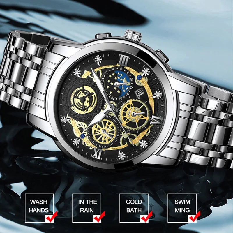 Fashion Casual Quartz Men Watch Stainless Steel Strap Luxury Dial Luminous 30M Waterproof Business Men Wristwatch 5