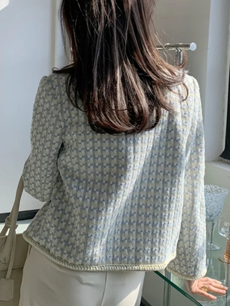High Quality French Vintage Small Fragrance Tweed Jacket Coat Women's Spring Autumn Casual Fried Street Short Coat Plaid Outwear 6