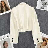 Black Cropped Blazers Woman Trend 2024 New All-match Notched Collar Crop Jacket Women Korean Chic Single Button Suit Coat 5