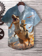 Men's Playful Cat Graphic Button-Down