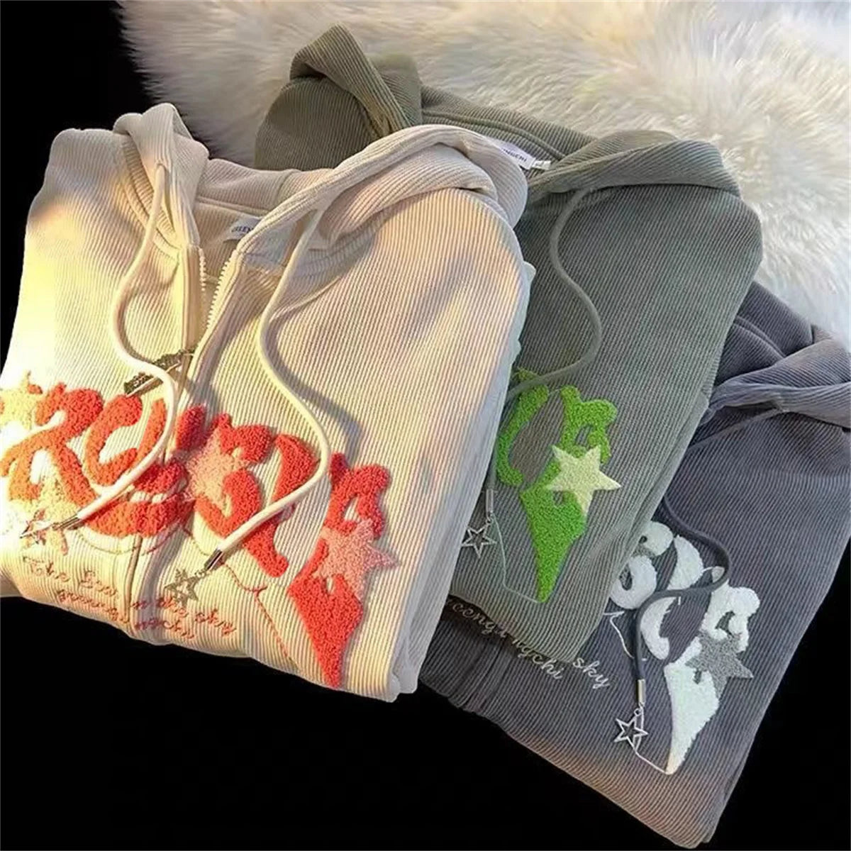 Fashion Embroidery Zip Up Hoodies Women Autumn Long Sleeve Tops Loose Hood Shirt Harajuku Y2K Clothes Female Sweatshirt Jacket 5
