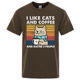 "I Like Cats and Coffee" Funny T-Shirt for Men | Casual Loose Fit Cotton Crewneck | Hip Hop Style