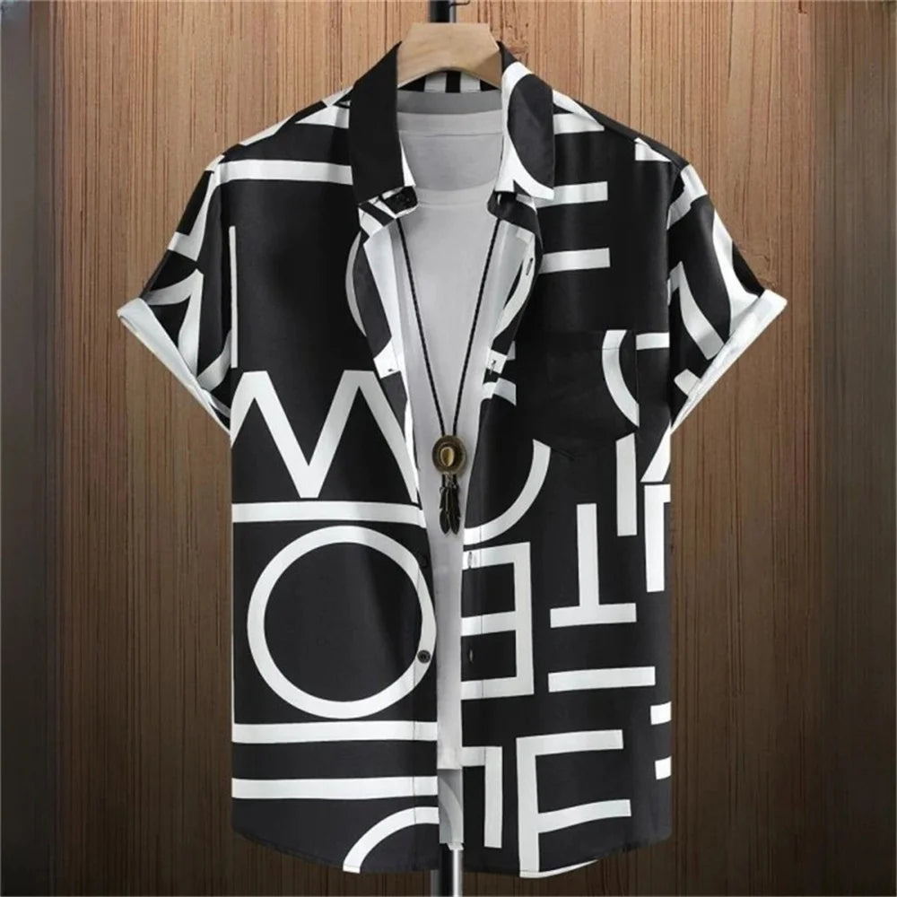 3D Printed Men's Lapel Shirt - Geometric Design, Short Sleeve Hawaiian Style 2