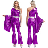 Women's 70s Disco Jumpsuit | Metallic Shiny Bell Bottom Jumpsuit | Halloween Costume, Rave Outfit