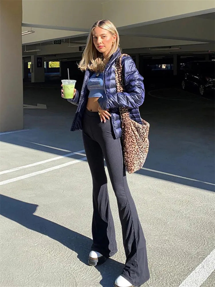 Solid Black Woman Pants Slim Fitting High Waisted Streetwear Casual Flare Pants Women Clothes Full Length Capris Trousers Women 2