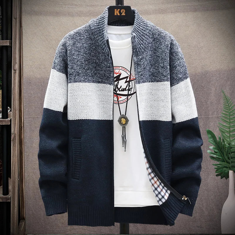 Autumn Winter Cardigan Sweater Men Fleece Zipper Sweaters