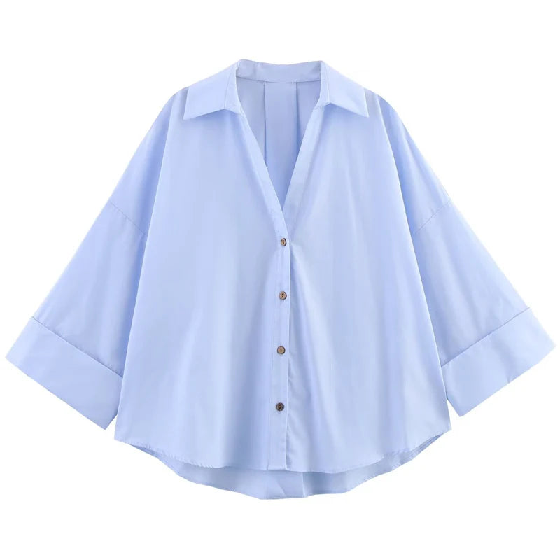 HXAO 2025 Women's Shirt Summer Crop Oversized Shirts & Blouses White Blue Rose Brown Striped Shirt Elegant Long Sleeve blouses 3