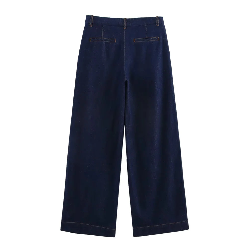 2025 Women Denim Set Loose Fit Button Down Shirt With Wide Leg Pants Fashionable Casual Wear for Women 5