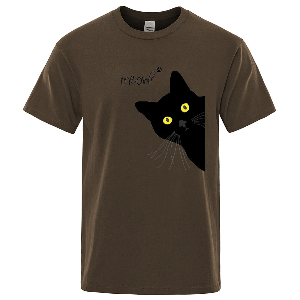 Black Cat Print T-Shirt - Funny Meow Design, Men's Loose Fit Summer Top 3