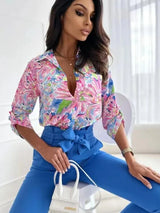 Women's S-2XL size Fashion Commuter Temperament Elegant Flower Print Long Sleeve Blouse Shirt Collar Commuter 3