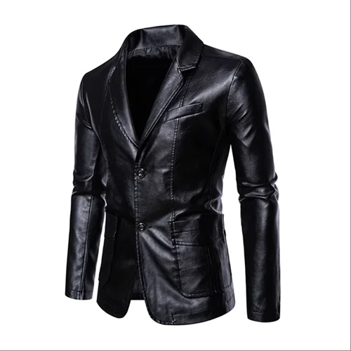 New Men Business Casual Leather Jacket Black / khaki Fashion Male Suit Collar Coats Large Size 5XL Slim Fit Top
