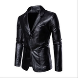 New Men Business Casual Leather Jacket Black / khaki Fashion Male Suit Collar Coats Large Size 5XL Slim Fit Top