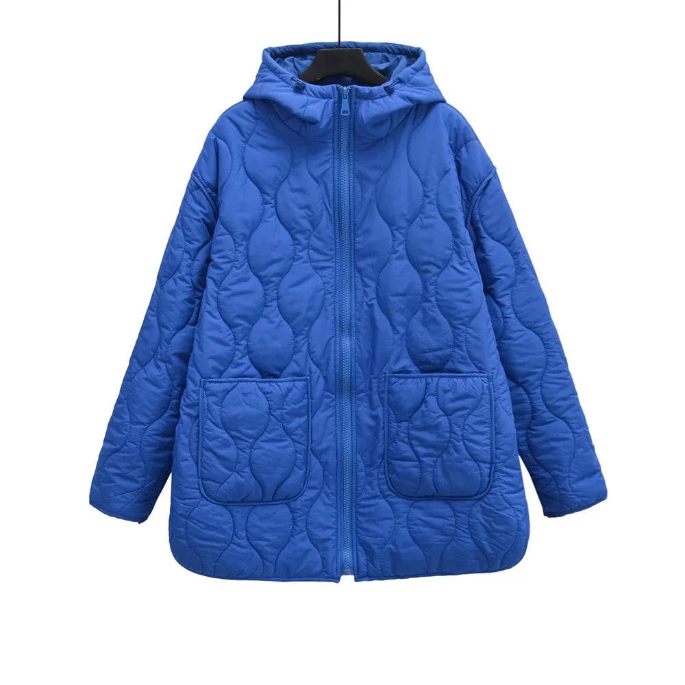 Autumn/Winter New Product Women's New Fashion and Casual Versatile Stand up Collar Hooded Jacket Cotton Coat 3