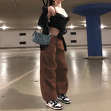 Vintage Solid Low Waist Drawstring Baggy Trousers Women Y2K Wide Leg Sweatpants Streetwear Cargo Pants Casual Joggers Tech Pant 3