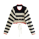 Y2K Striped Pin Up Full Sleeve Knitted Cardigans 5