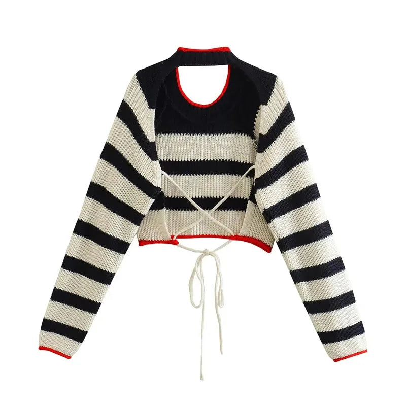 Y2K Striped Pin Up Full Sleeve Knitted Cardigans 5