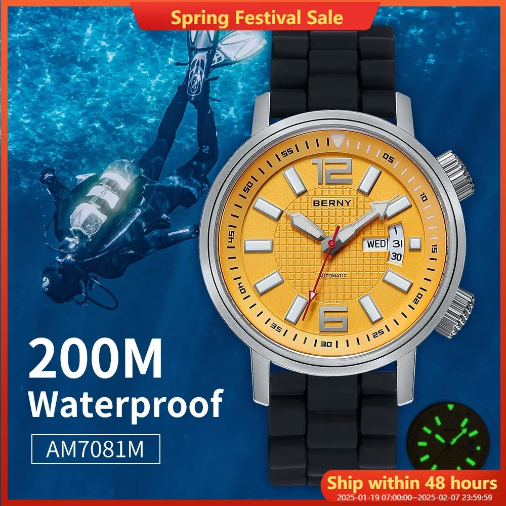Miyota 8205 20ATM Diver Automatic Mechanical Watch Men Waterproof Wristwatch Swimming Self Winding Watch