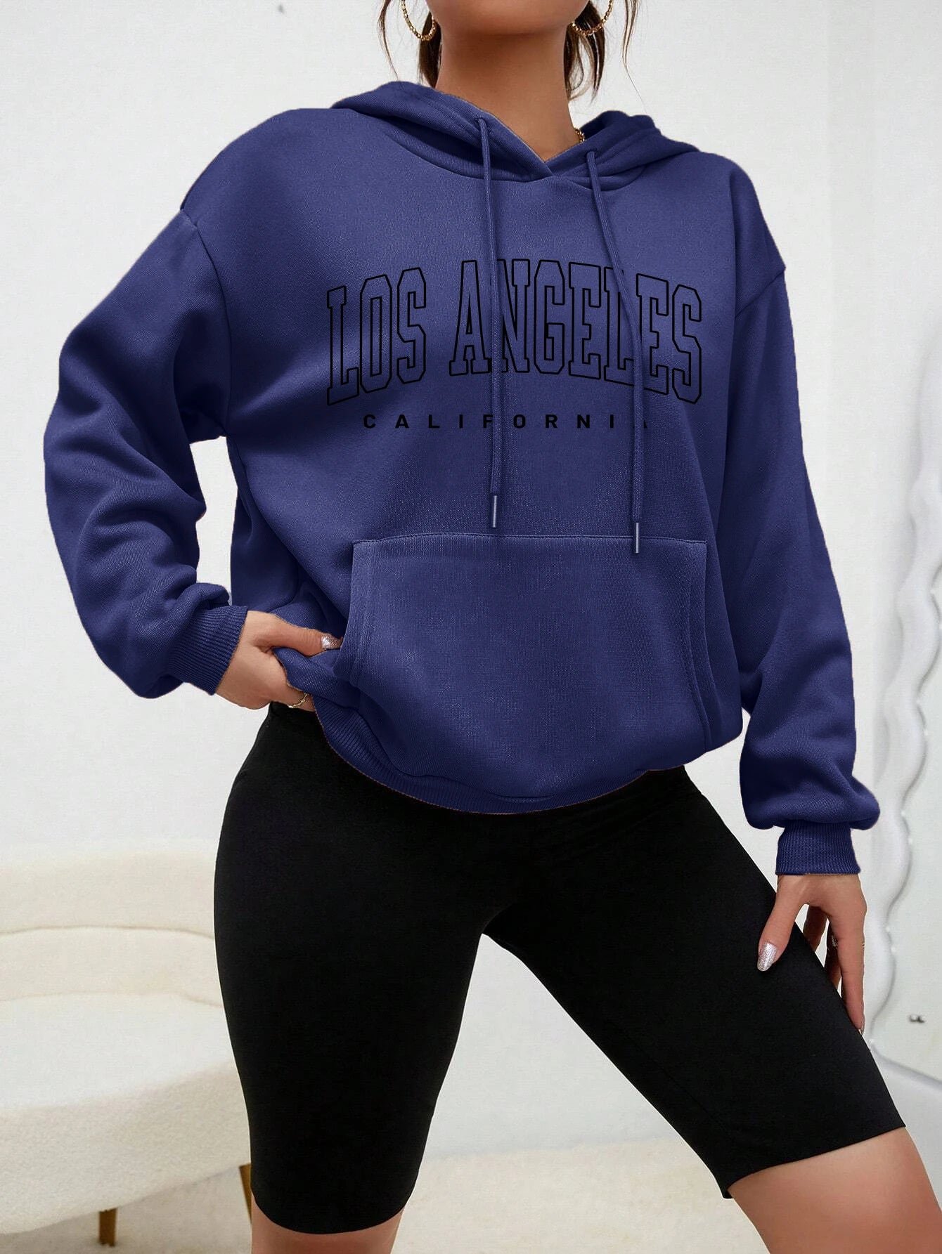 Los Angeles Letter Design Fleece Hoodie