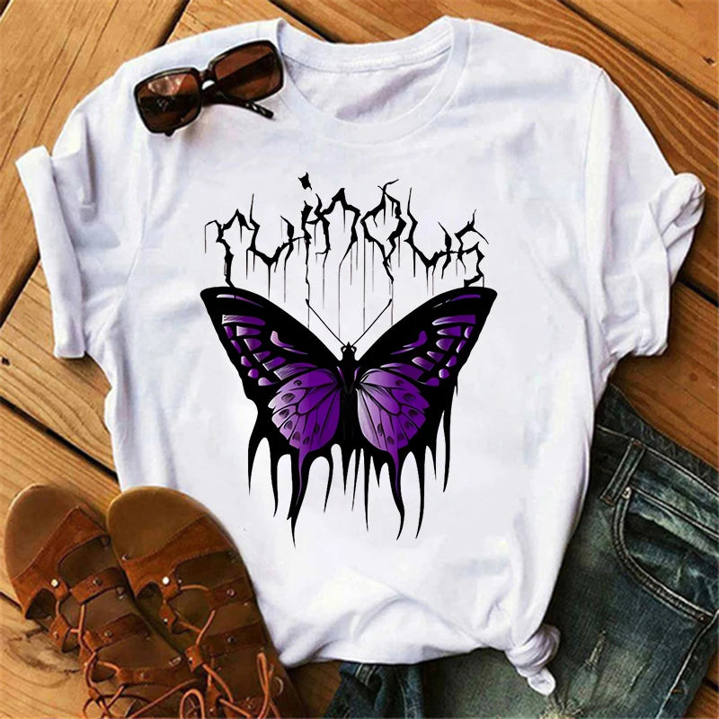 Women's Butterfly Tree Print Harajuku T-Shirt Round Neck Top Short Sleeve Casual Summer Tee Shirt 6
