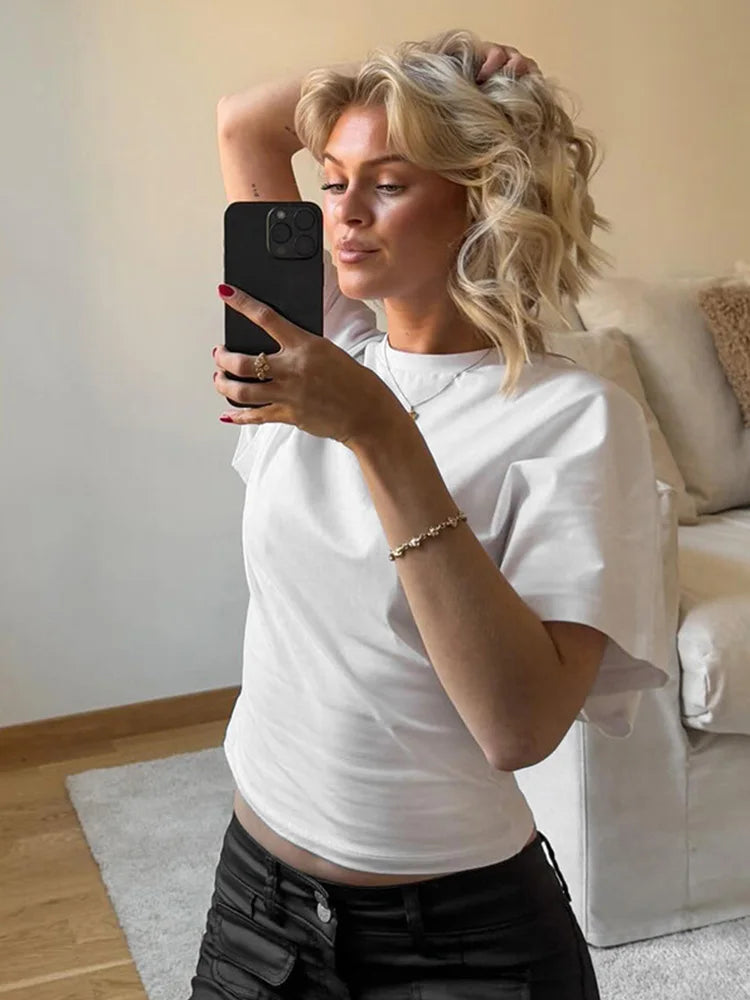 Fashion Casual Solid Gray Cropped T-shirt 2025 Woman Clothes O-neck Corset Tops Streetwear Girls Spring Summer Short Tee Shirts 4