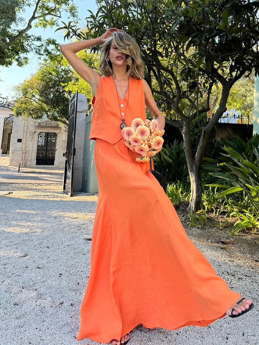 Bronladies Womem's Chic Vest Skirt Suit 2-Piece Set Summer New Female Sleeveless Top Fashionable Office Ladies Loose Outfits 5