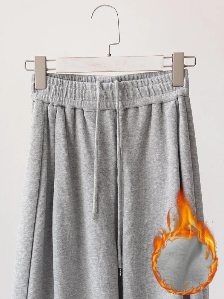 Winter Warm Sweatpants For Women High Waist Jogger Velvet Wide Leg Trousers Women's Sports Pants Autumn Fleece Sweatpants Women 10