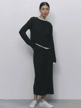 Hirsionsan Modal Soft Loose Sets Women 2025 Casual Two Pieces Long Sleeve T Shirts and High Waist Dresses Outfits Tracksuit