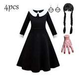Black Mesh Fluffy Dress for Kids Girls Gothic Style Wednesdy Costume Halloween Dress Up Party Children Outfits Disguise Printing 2